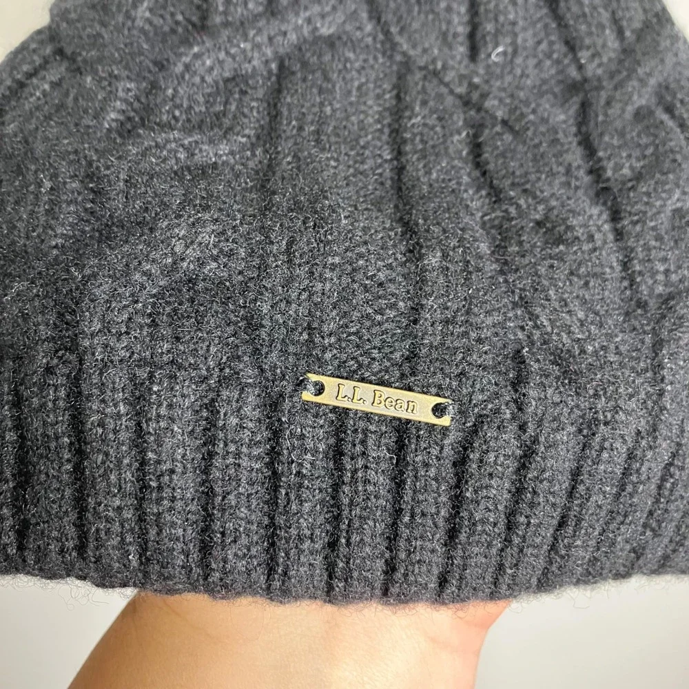 L.L. Bean black cable knit beanie fleece lined wool blend‎ one size fits all